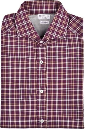 Brunello Cucinelli Amaranth Plaid Button-Up Shirt, Size XXS