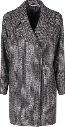 Tagliatore Navy Blue Herringbone Wool-Blend Coat