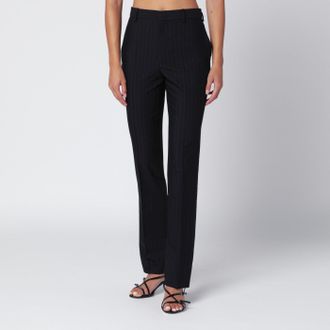 Gucci Pantalone nero in lana con motivo gessato
