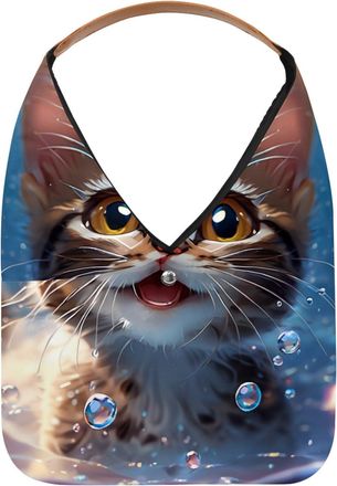 Generic Lovely Cat Swims Underwater Reusable Lightweight Grocery Bags - Foldable Into Compact Pouch, Washable & Sturdy, Multipurpose for Shopping and Travel