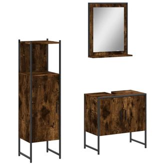 Berkfield Home 3 Piece Bathroom Cabinet Set Smoked Oak Engineered Wood in Brown