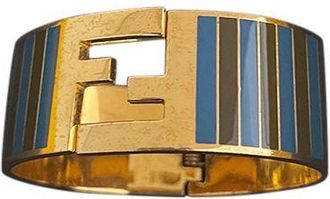 Fendi Purple & blue striped enamel & gold-tone metal FF bangle Size M