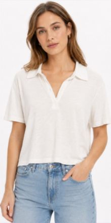 Stateside Cloud Jersey Short Sleeve Cropped Polo In White
