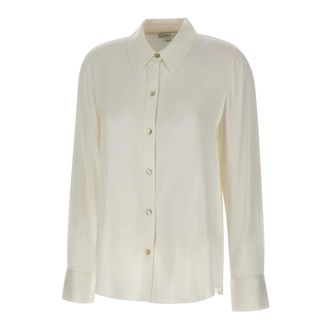 Vince Silk-Blend Slim Button-Front Blouse - female - Vince - Shirts - White - M - Blouses & Shirts