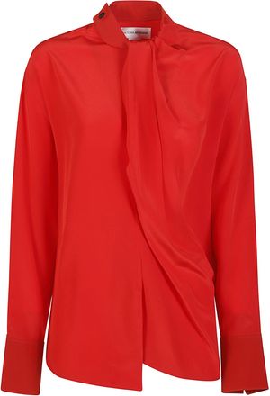 Victoria Beckham Drape Detail Red Silk Blouse
