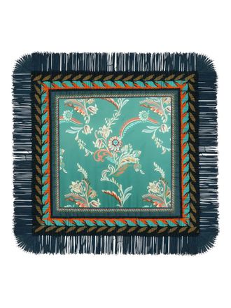 Etro daffodil-motif fringed scarf - women - Silk - One Size - Blue