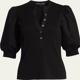 Veronica Beard Coralee Puff Sleeve Button-Front Top
