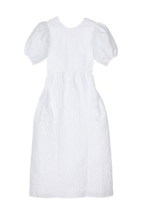 Cecilie Bahnsen Matelass&eacute; Dress with Sculptural Puff Sleeves and Bow Closure