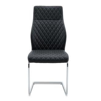 STILVORA Silla De Comedor En Piel Sint&eacute;tica Negra, Respaldo Alto Y Asiento Acolchado, Estructura Met&aacute;lica Plateada, Set De 2