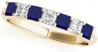 Allurez Diamond & Blue Sapphire Princess Wedding Band Ring 14k Yellow Gold 0.70ct