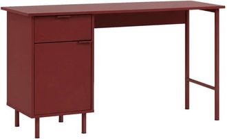 Sweeek Escritorio de madera y metal con 1 caj&oacute;n y 1 puerta, burdeos
