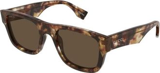 Gucci Rechthoekige Zonnebril - Heren - Zonnebrillen - Bruin - 53 MM - Leer - Accessoires