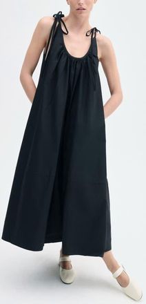 Co Gathered Halter Dress in Cotton Poplin in Black at Nordstrom, Size Xx-Small