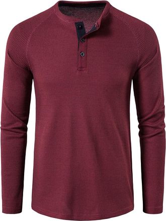 Generic Henley Shirt Men Moisture Tshirt Grandad T Shirt Raglan Long Sleeve Tartan Autumn Shirts Mens Stand Collar Loose Fit Henleys Top Color Block Beach Hol