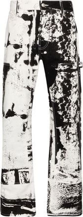 Alexander McQueen Fold-print cropped jeans - men - Cotton/CALFSKIN - 48 - White