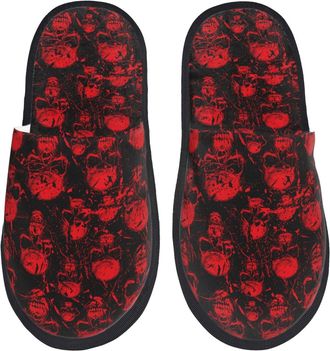 Generic Home Slipper Red Skulls Print Warm Slipper Breathable House Shoes Comfortable Scuff Slippers For Travel Winter Hotel M
