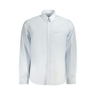 Guess Formal Shirts, male, Blue, Size: L Striped Cotton Shirt with Italian Collar