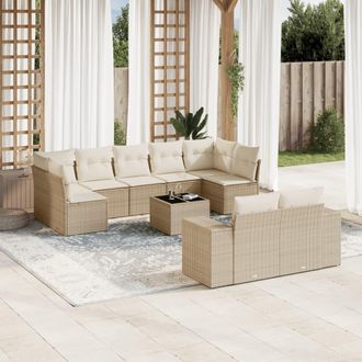 vidaXL Juego De Sof&aacute;s Jard&iacute;n Con Cojines Beige 10 Pzas Rat&aacute;n Sint&eacute;tico Vidaxl