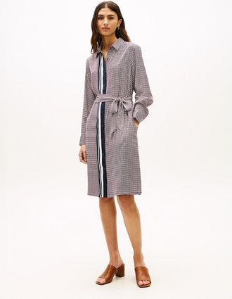 Tommy Hilfiger Womens Houndstooth Belted Shirtdress - Navy - XXL