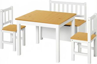 OEM Mesa Y Sillas Infantiles De 4 Piezas Mesa Infantil Con 2 Sillas Y Banco Con Almacenaje Juego De Muebles Para Actividades Para Ni&ntilde;os De +3 A&ntilde;os Para Do