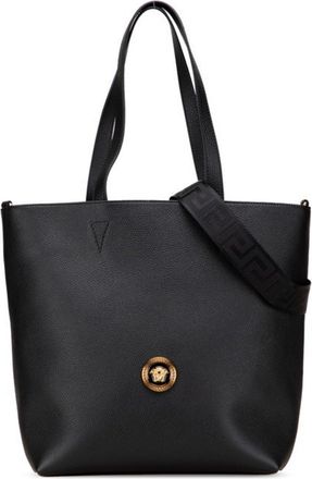 Versace Black Leather Shoulder Bag Tote Bag (Pre-Owned)