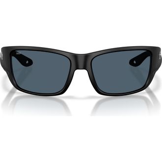 Costa Schoolie 56mm Polarized Rectangular Sunglasses in Matte Black /Gray 580P at Nordstrom