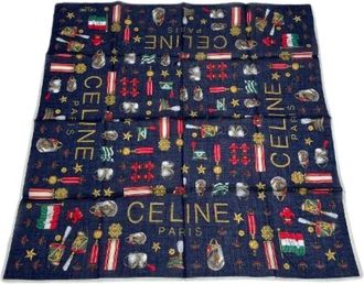 Celine Pre-owned Zijden Sjaal - Dames - Vintage Accessoires - Blauw - ONE Size - Vintage