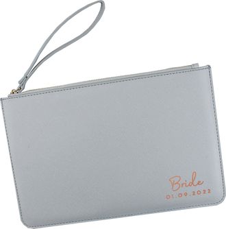 eBuy GB Personalised Bride Clutch Bag for Bride to Be, New Married Name & Date, Bridal Wedding Day Handbag, Honeymoon, Hen Party Gift (Grey)