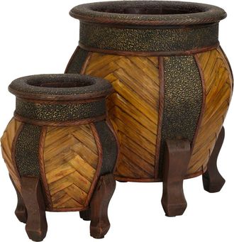 Nearly Natural Decorative Rounded Wood Planters in Brown at Nordstrom