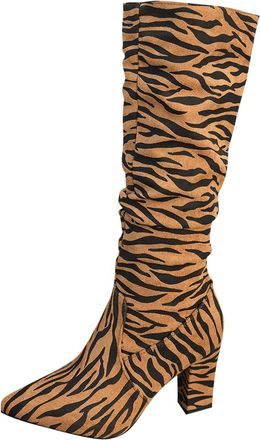 Generic Brown Fashion Pointed Toe Chunky Heel Knee High Boots for Women Fall Winter Comfortable Long Boots Versatile Casual Dress Boots