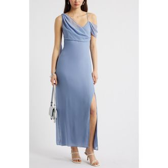 Open Edit Asymmetric Chiffon Dress in Blue Umbra at Nordstrom, Size Xx-Small