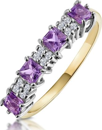 The Diamond Store Amethyst 0.56ct And Diamond 9K Gold Ring