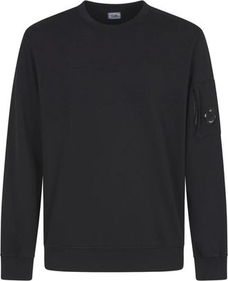 C.P. Company Sweatshirts, male, Black, Size: XL Black Crew Neck Fleece Sweatshirt