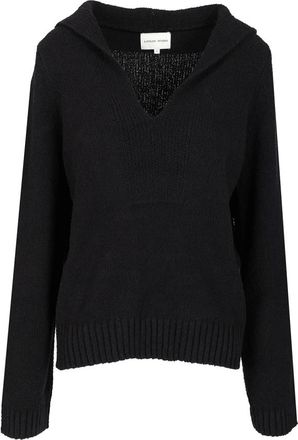 Loulou Studio Bouclette Katoenen Trui - Dames - V-hals truien - Zwart - M - Katoen - Truien & Vesten