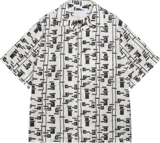 Prada Gedrukt Katoenmix Shirt - Heren - Korte mouwen Overhemden - Veelkleurig - XL - Katoen - Overhemden
