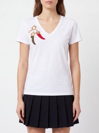 Liu Jo T-shirt slim fit in cotone con scollo a V e ricamo di strass