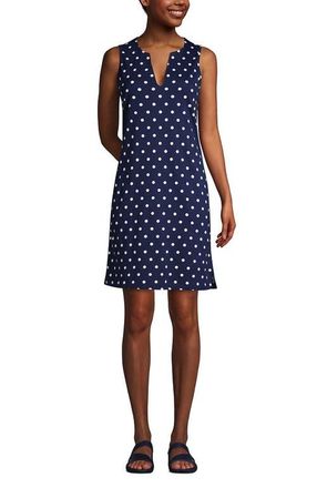 Lands End Long Cotton Jersey Sleeveless Swim Cover-up Dress Print in Deep Sea Polka Dot at Nordstrom, Size X-Small