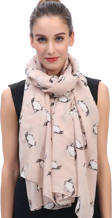 Lina & Lily Penguin Print Womens Scarf Oversized (Beige)(Size: One Size)