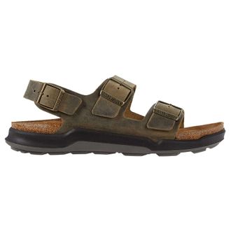 Birkenstock Milano CT Waxy Leather Mens Hook and loop Sandals - Faded Khaki - Size:UK 10.5