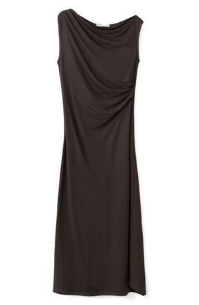 Mango Pleated One-Shoulder Midi Dress in Brown at Nordstrom, Size 10