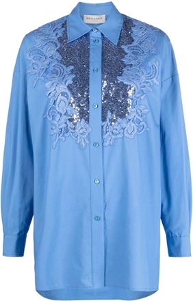 Ermanno Scervino sequin-embellished floral-lace shirt - women - Cotton/Polyester - 42 - Blue
