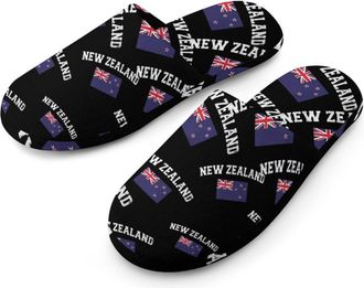 Generic New Zea-land Flag Flannel Mens Slip-on Slippers Winter Warm House Shoes with Rubber Sole for Home Hotel