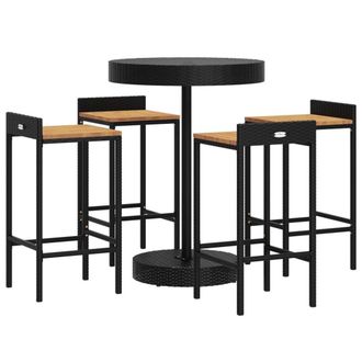 Berkfield Home Beautiful 5 Piece Garden Bar Set Black Poly Rattan&Solid Wood Acacia