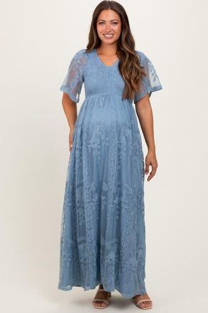 Pinkblush Smocked Top Lace Maxi Dress in Blue at Nordstrom, Size Medium