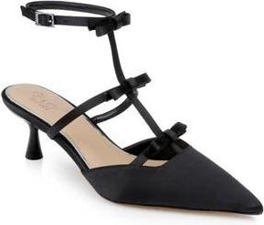 Badgley Mischka Elisabetta Ankle Strap Pointed Toe Kitten Heel Pump in Black Satin at Nordstrom Rack, Size 6.5