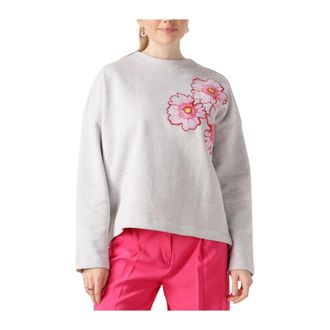 Pom Amsterdam Bloemen Grijs Melange Trui - Dames - Longsleeves - Grijs - XL - Tops