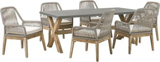Beliani Conjunto De Jard&iacute;n Mesa De Cemento Reforzado Gris 6 Sillas Mimbre De Propileno Beige Moderno Olbia