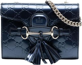 Gucci Pre-owned Cross Body Bags, female, Blue, Size: ONE SIZE Pre-owned Embossed Leather Shoulder Bag