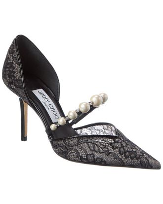Jimmy Choo London Aurelie 85 Lace & Leather Pump