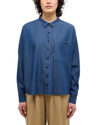 Mustang Jeansbluse MUSTANG Style Ruby, Damen, Gr. 34, schwarz, Jeans, Obermaterial: 76% Lyocell, 24% Baumwolle, unifarben, oversize taillenbedeckt, Manschette